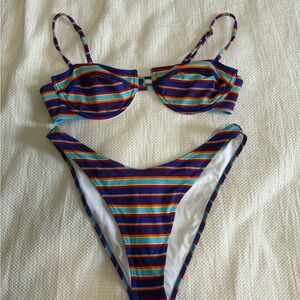 Bright Swimwear Striped Multicolor Bikini Set